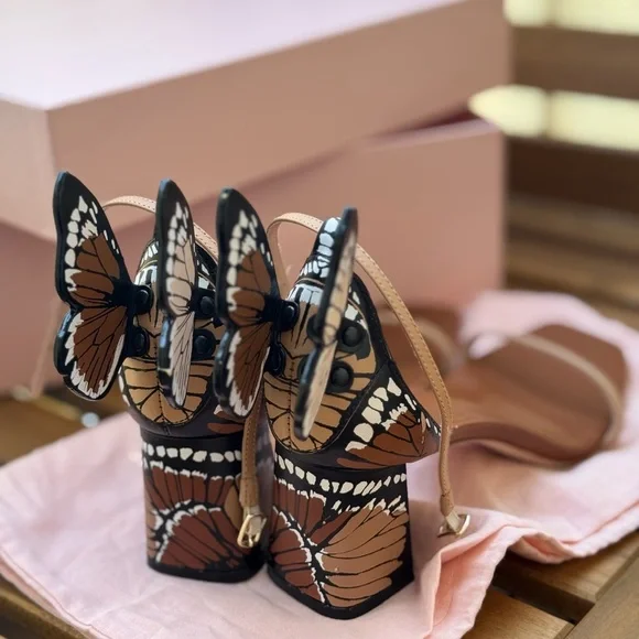 Sophia Webster Black and Brown Butterfly Sandals - Picture 1 of 11